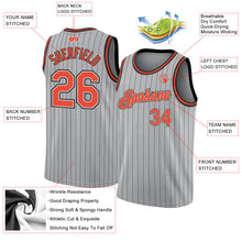 Load image into Gallery viewer, Custom Gray Black Pinstripe Orange-Black Authentic Basketball Jersey
