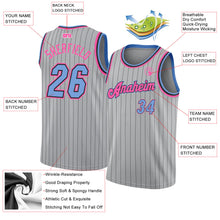 Load image into Gallery viewer, Custom Gray Black Pinstripe Light Blue-Pink Authentic Basketball Jersey
