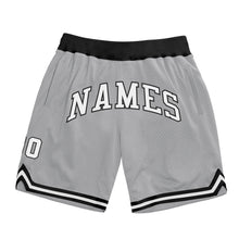 Load image into Gallery viewer, Custom Gray White-Black Authentic Throwback Basketball Shorts
