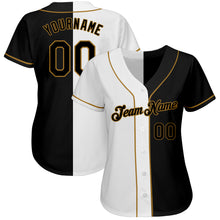 Load image into Gallery viewer, Custom White-Black Old Gold Authentic Split Fashion Baseball Jersey
