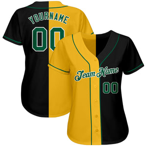 Custom Black Kelly Green-Yellow Authentic Split Fashion Baseball Jersey