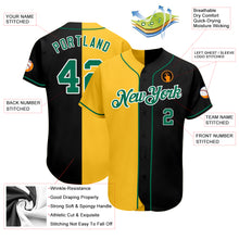 Load image into Gallery viewer, Custom Black Kelly Green-Yellow Authentic Split Fashion Baseball Jersey
