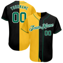 Load image into Gallery viewer, Custom Black Kelly Green-Yellow Authentic Split Fashion Baseball Jersey
