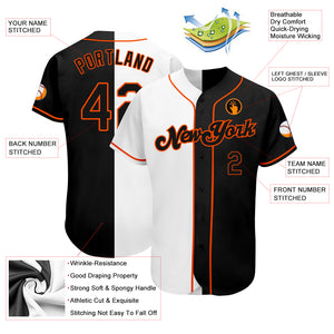 Custom White-Black Orange Authentic Split Fashion Baseball Jersey