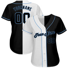 Load image into Gallery viewer, Custom White-Black Light Blue Authentic Split Fashion Baseball Jersey
