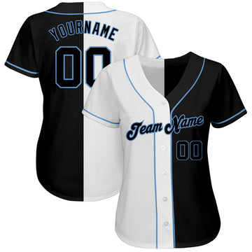 Custom White-Black Light Blue Authentic Split Fashion Baseball Jersey