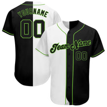 Load image into Gallery viewer, Custom White-Black Neon Green Authentic Split Fashion Baseball Jersey
