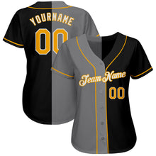 Load image into Gallery viewer, Custom Black Gold-Gray Authentic Split Fashion Baseball Jersey
