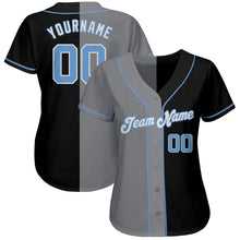 Load image into Gallery viewer, Custom Black Light Blue-Gray Authentic Split Fashion Baseball Jersey
