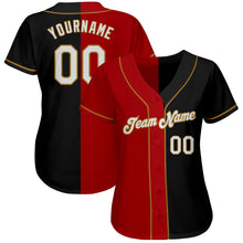 Load image into Gallery viewer, Custom Black White-Red Old Gold Authentic Split Fashion Baseball Jersey

