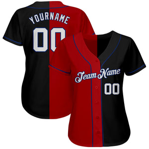 Custom Black White-Red Royal Authentic Split Fashion Baseball Jersey