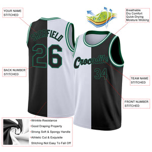 Custom White Black-Kelly Green Authentic Split Fashion Basketball Jersey