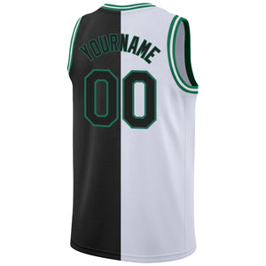 Custom White Black-Kelly Green Authentic Split Fashion Basketball Jersey