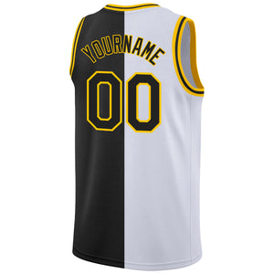 Custom White Black-Gold Authentic Split Fashion Basketball Jersey