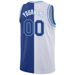 Custom White Royal-Light Blue Authentic Split Fashion Basketball Jersey