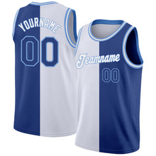 Load image into Gallery viewer, Custom White Royal-Light Blue Authentic Split Fashion Basketball Jersey
