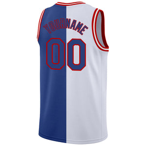 Custom White Royal-Red Authentic Split Fashion Basketball Jersey