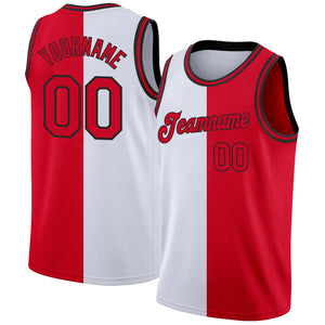 Custom White Red-Black Authentic Split Fashion Basketball Jersey