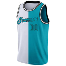 Load image into Gallery viewer, Custom White Teal-Black Authentic Split Fashion Basketball Jersey
