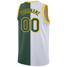 Load image into Gallery viewer, Custom White Hunter Green-Gold Authentic Split Fashion Basketball Jersey

