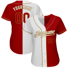 Load image into Gallery viewer, Custom White Red-Old Gold Authentic Split Fashion Baseball Jersey
