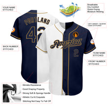 Load image into Gallery viewer, Custom White Navy-Old Gold Authentic Split Fashion Baseball Jersey
