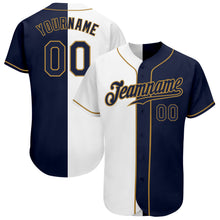 Load image into Gallery viewer, Custom White Navy-Old Gold Authentic Split Fashion Baseball Jersey
