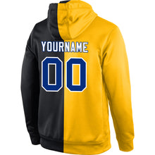 Load image into Gallery viewer, Custom Stitched Gold Royal-Black Split Fashion Sports Pullover Sweatshirt Hoodie
