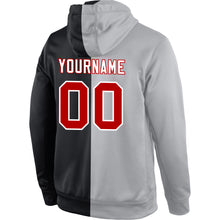 Load image into Gallery viewer, Custom Stitched Gray Red-Black Split Fashion Sports Pullover Sweatshirt Hoodie
