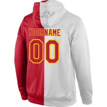 Load image into Gallery viewer, Custom Stitched White Red-Gold Split Fashion Sports Pullover Sweatshirt Hoodie
