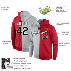 Custom Stitched Gray Black-Red Split Fashion Sports Pullover Sweatshirt Hoodie