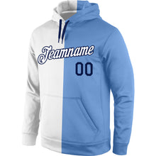 Load image into Gallery viewer, Custom Stitched White Light Blue-Navy Split Fashion Sports Pullover Sweatshirt Hoodie
