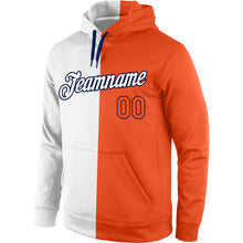 Load image into Gallery viewer, Custom Stitched White Orange-Navy Split Fashion Sports Pullover Sweatshirt Hoodie

