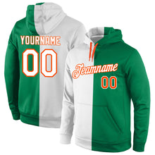 Load image into Gallery viewer, Custom Stitched Kelly Green White-Orange Split Fashion Sports Pullover Sweatshirt Hoodie
