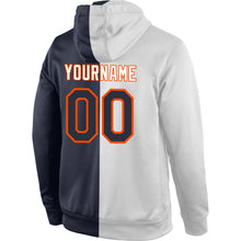 Load image into Gallery viewer, Custom Stitched White Navy-Orange Split Fashion Sports Pullover Sweatshirt Hoodie
