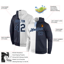 Load image into Gallery viewer, Custom Stitched White Navy-Light Blue Split Fashion Sports Pullover Sweatshirt Hoodie
