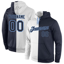 Load image into Gallery viewer, Custom Stitched White Navy-Light Blue Split Fashion Sports Pullover Sweatshirt Hoodie
