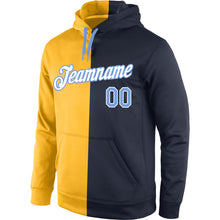 Load image into Gallery viewer, Custom Stitched Gold Light Blue-Navy Split Fashion Sports Pullover Sweatshirt Hoodie
