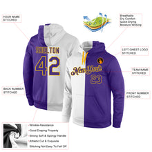 Load image into Gallery viewer, Custom Stitched White Purple-Gold Split Fashion Sports Pullover Sweatshirt Hoodie
