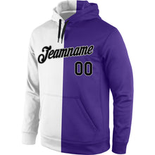 Load image into Gallery viewer, Custom Stitched White Black-Purple Split Fashion Sports Pullover Sweatshirt Hoodie
