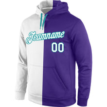 Load image into Gallery viewer, Custom Stitched Purple White-Aqua Split Fashion Sports Pullover Sweatshirt Hoodie
