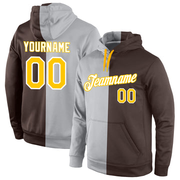 Custom Stitched Gray Gold-Brown Split Fashion Sports Pullover Sweatshirt Hoodie