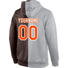 Load image into Gallery viewer, Custom Stitched Gray Orange-Brown Split Fashion Sports Pullover Sweatshirt Hoodie
