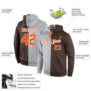 Custom Stitched Gray Orange-Brown Split Fashion Sports Pullover Sweatshirt Hoodie