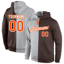 Load image into Gallery viewer, Custom Stitched Gray Orange-Brown Split Fashion Sports Pullover Sweatshirt Hoodie
