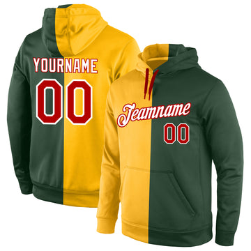 Custom Stitched Gold Red-Green Split Fashion Sports Pullover Sweatshirt Hoodie