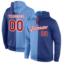Load image into Gallery viewer, Custom Stitched Light Blue Red-Royal Split Fashion Sports Pullover Sweatshirt Hoodie
