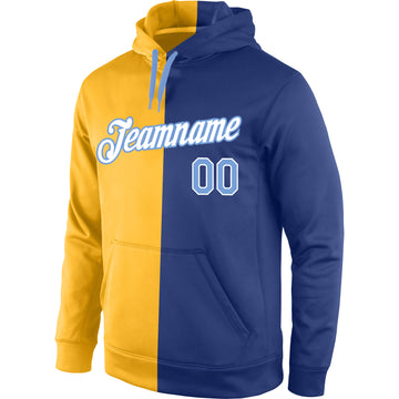 Custom Stitched Gold Light Blue-Royal Split Fashion Sports Pullover Sweatshirt Hoodie