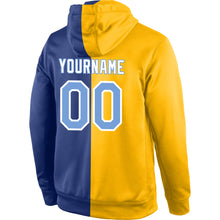 Load image into Gallery viewer, Custom Stitched Gold Light Blue-Royal Split Fashion Sports Pullover Sweatshirt Hoodie
