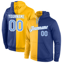Load image into Gallery viewer, Custom Stitched Gold Light Blue-Royal Split Fashion Sports Pullover Sweatshirt Hoodie
